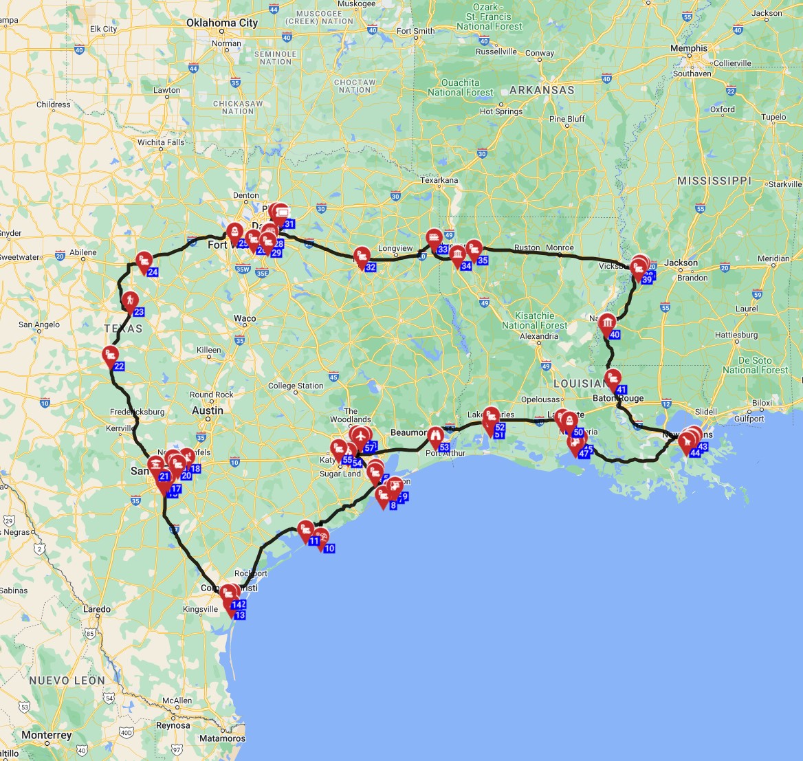 Map for Houston Roundtrip- Extended Version